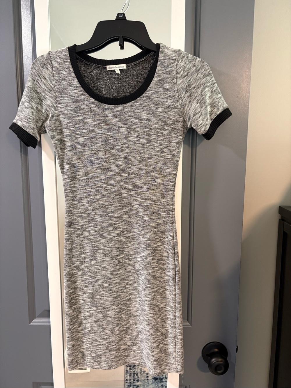 Charlotte Russe Grey Marled Scoop Neck T-Shirt Dress with Black Trim